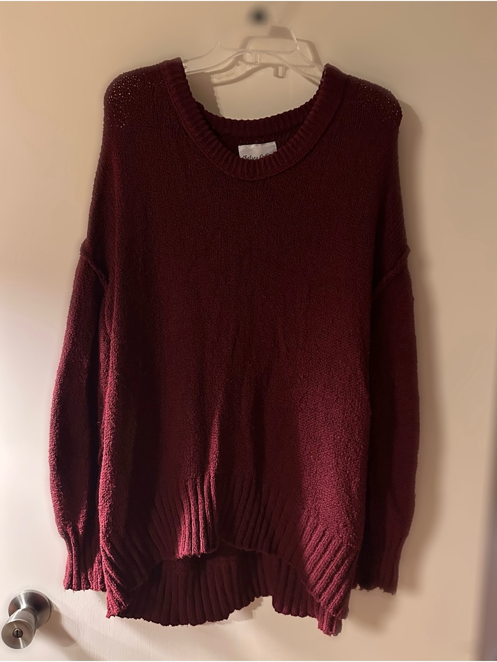Women's Relaxed Crewneck Sweater in Maroon - Lightweight Knit